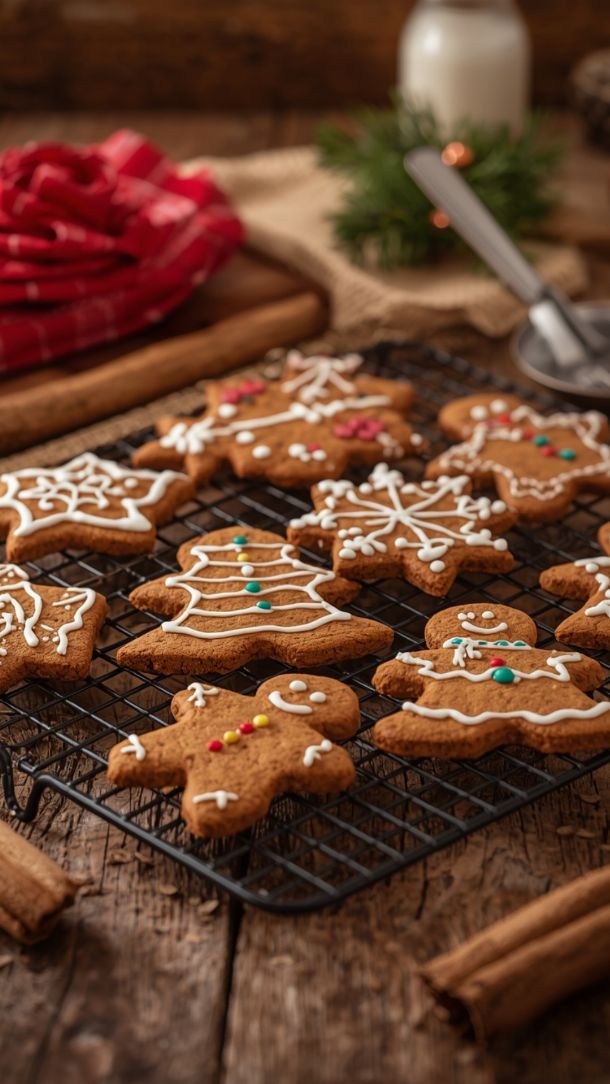 Biscuits de pain d'épices faits maison sur grille dans une cuisine rustique