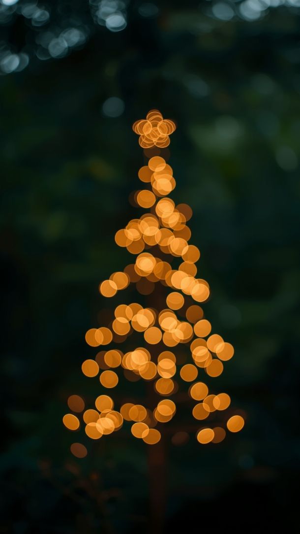 Fond d'écran minimaliste avec sapin doré lumineux sur fond vert foncé pour mobile