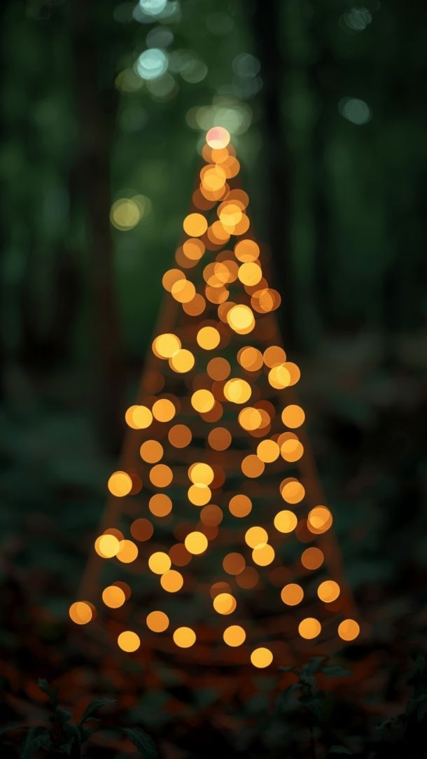 Fond d'écran minimaliste avec sapin doré lumineux sur fond vert foncé pour mobile