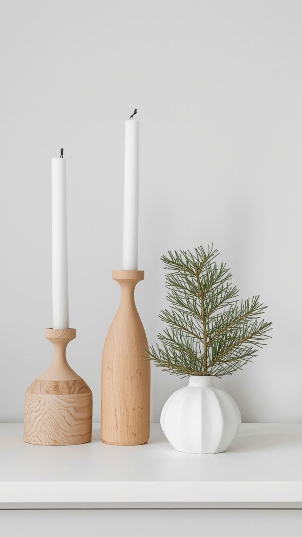 Décoration de Noël minimaliste scandinave avec éléments naturels et bois