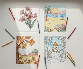 Coloriages des 4 Saisons à Imprimer - Printemps, Été, Automne, Hiver