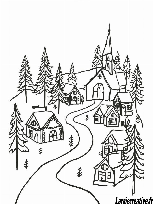 coloriage Village de Noel maternelle