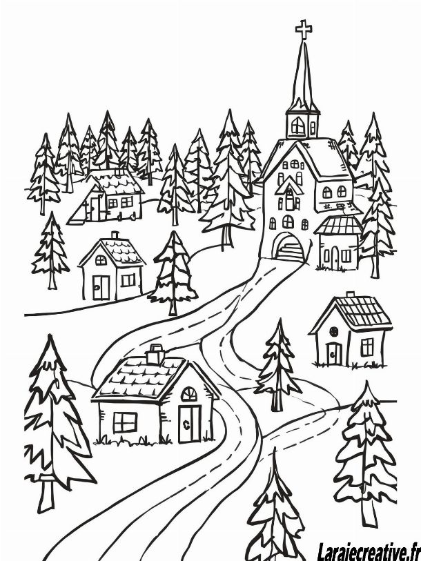 coloriage Village de Noel a imprimer