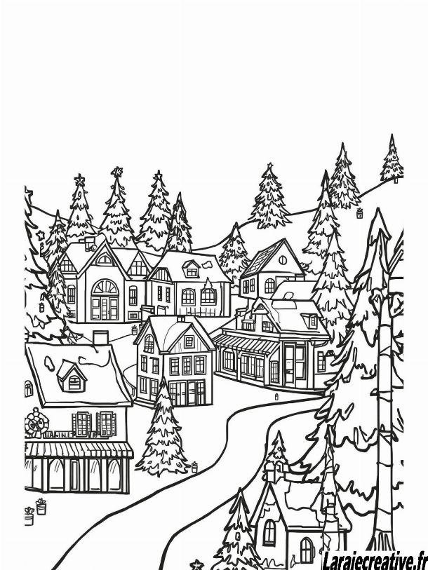 coloriage Village de Noel gratuit