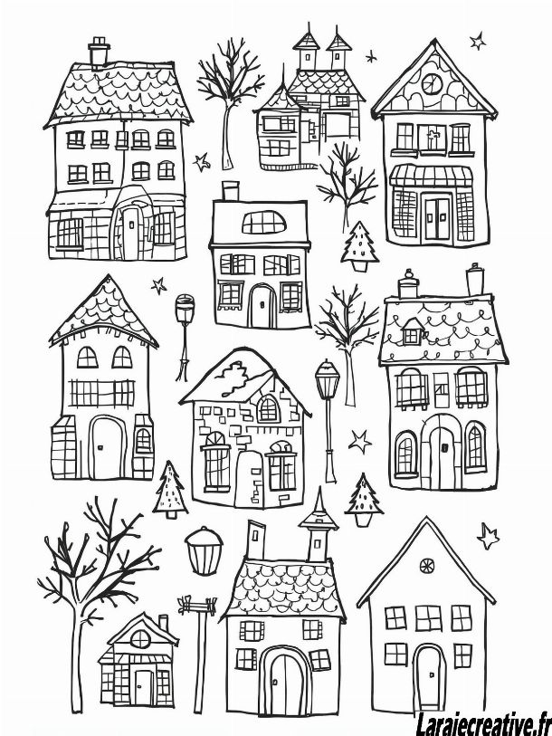coloriage Village de Noel a imprimer pdf