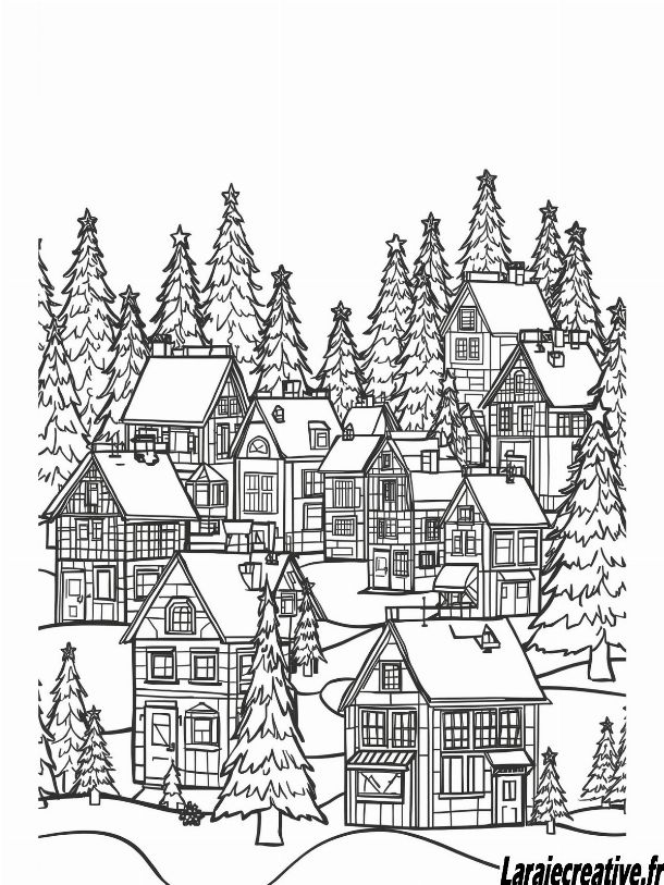 coloriage Village de Noel a imprimer gratuit