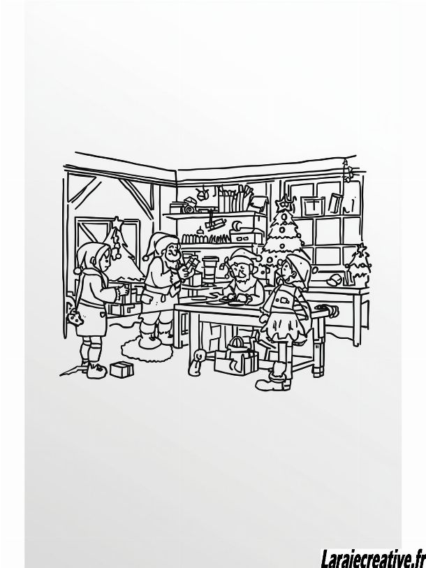 coloriage atelier du pere Noel maternelle