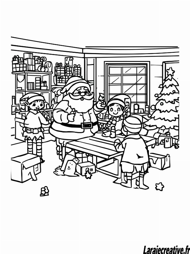 coloriage atelier du pere Noel gratuit