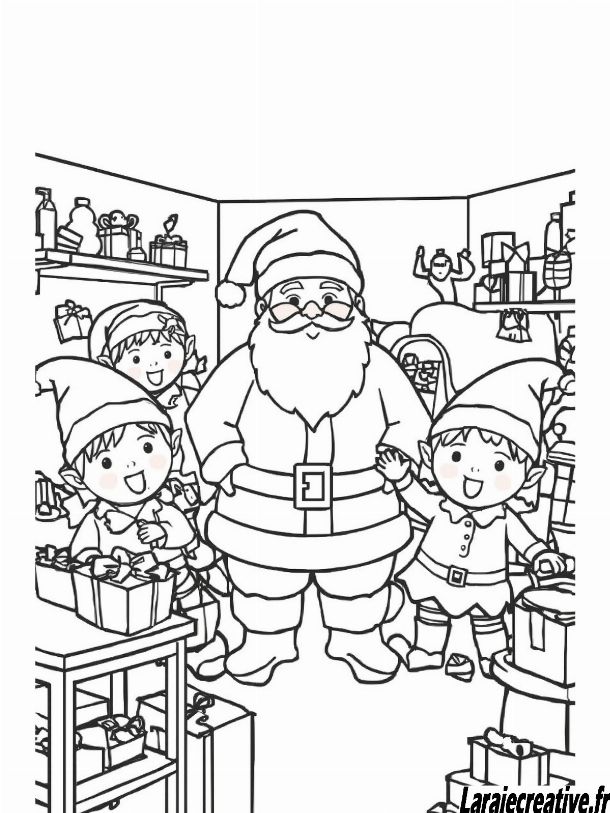 coloriage atelier du pere Noel facile et gratuit