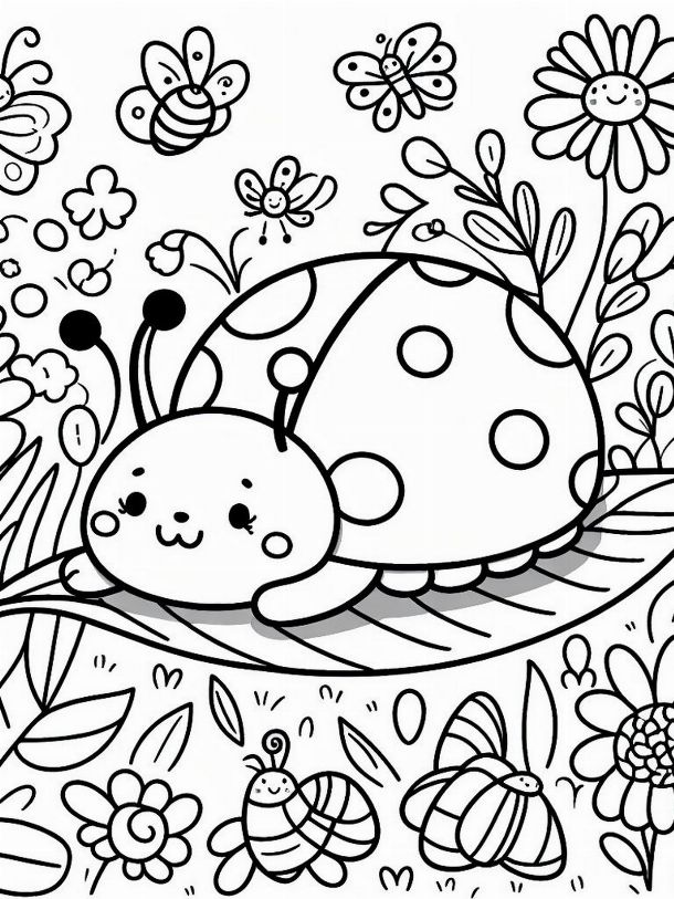 coloriage coccinelle sur feuille