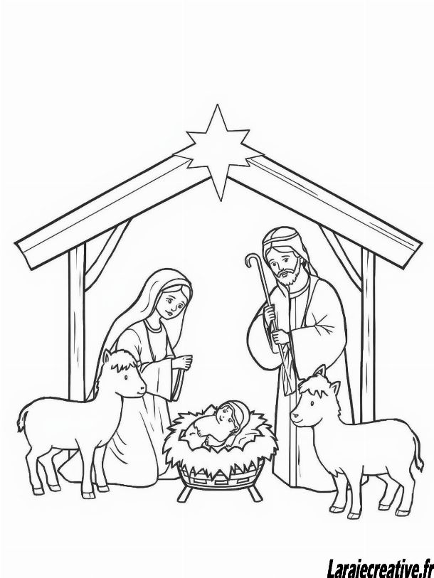 coloriage creche de Noel facile et gratuit