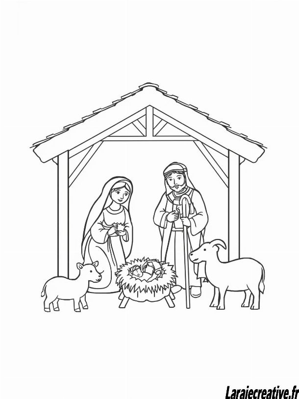 coloriage creche de Noel