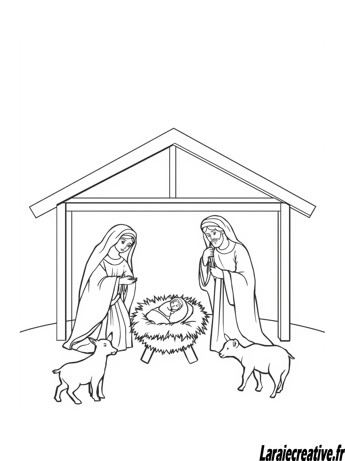 Creche Drawing.pdf Coloriage crèche de Noël à imprimer gratuitement