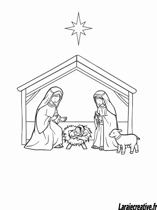 coloriage creche de Noel facile