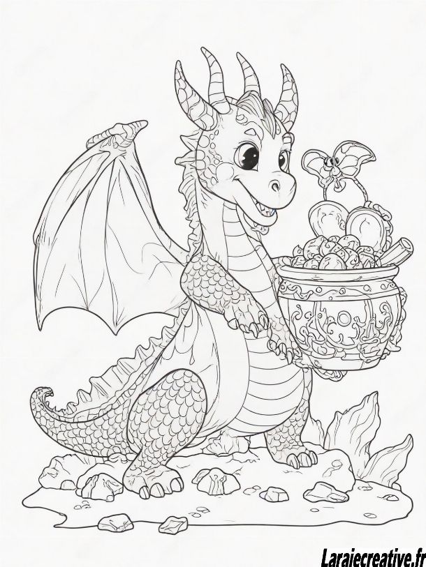 coloriage de dragon trésors