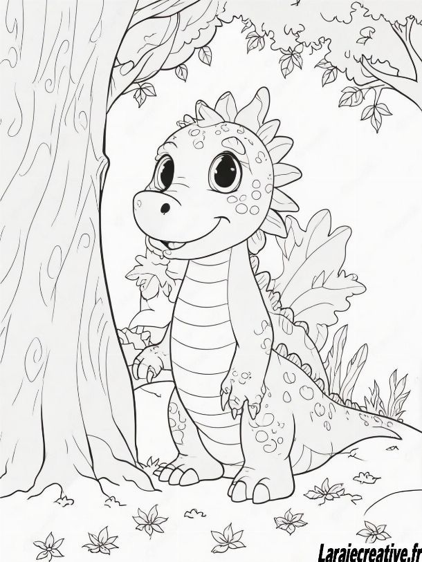 coloriage de dragon dans la forêt 