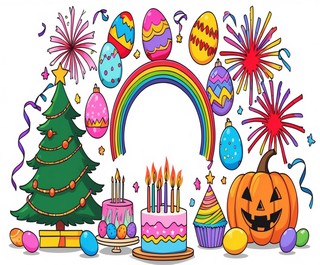 Collection de coloriages festifs pour toutes les occasions spéciales