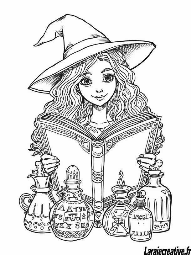 coloriage halloween sorciere enfant