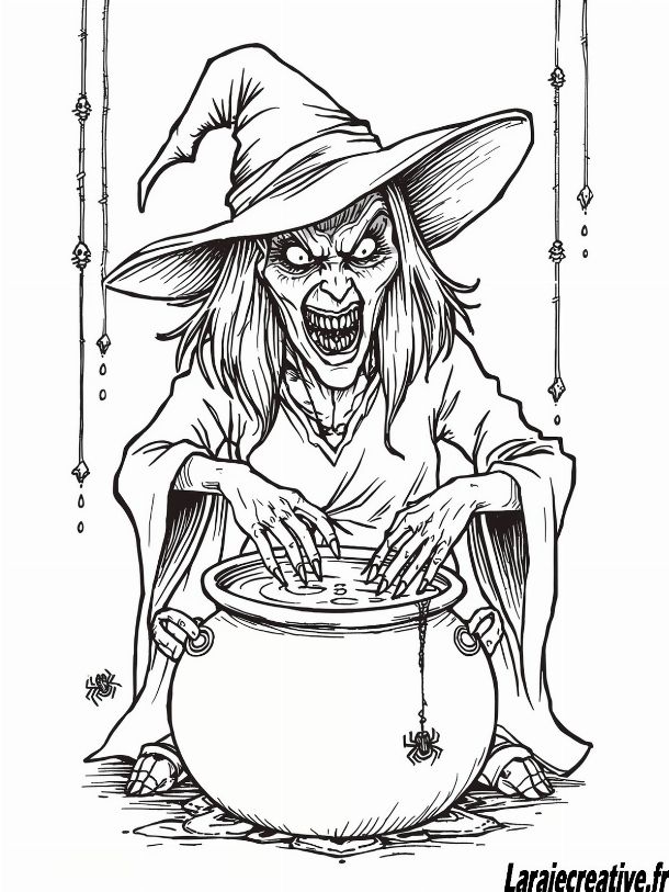 coloriage halloween sorciere qui fait peur