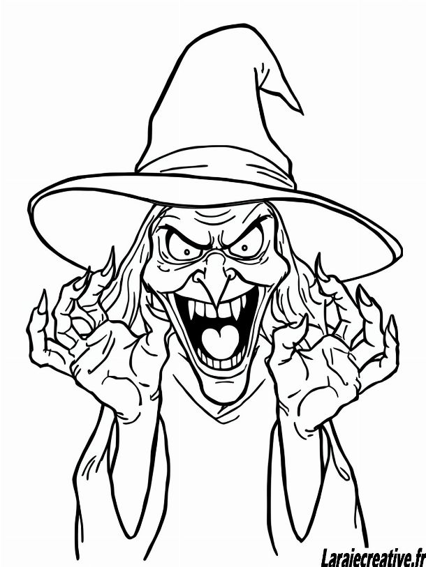 dessin halloween sorciere qui fait peur