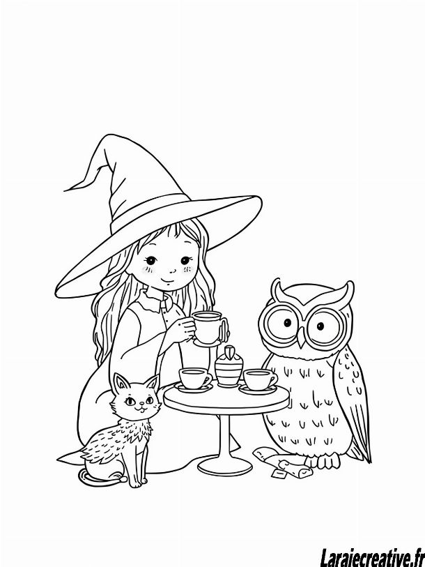dessin halloween sorciere sur un balai