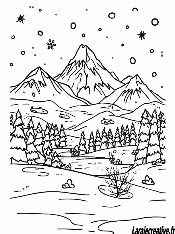 coloriage hiver paysage