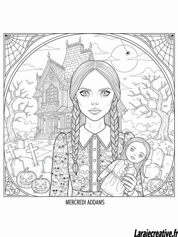 coloriage mercredi addams facile