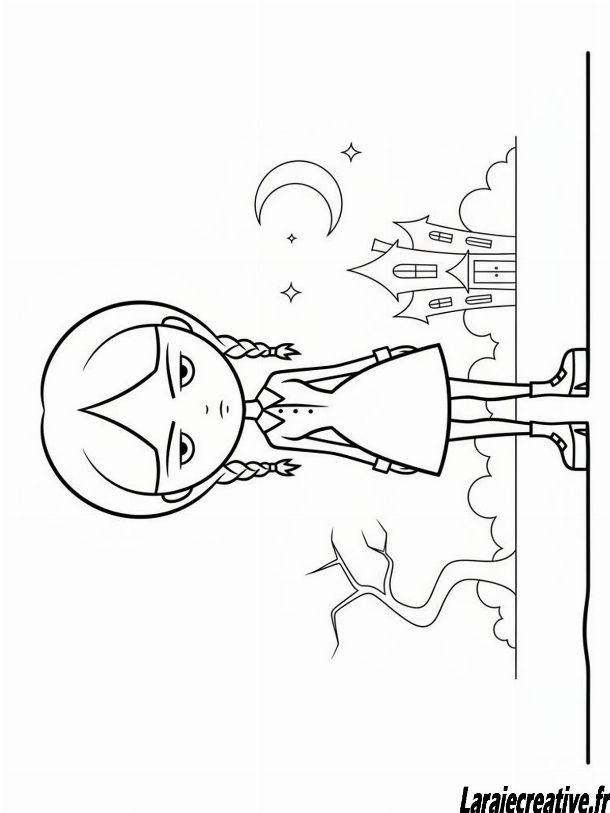 coloriage mercredi addams au bal