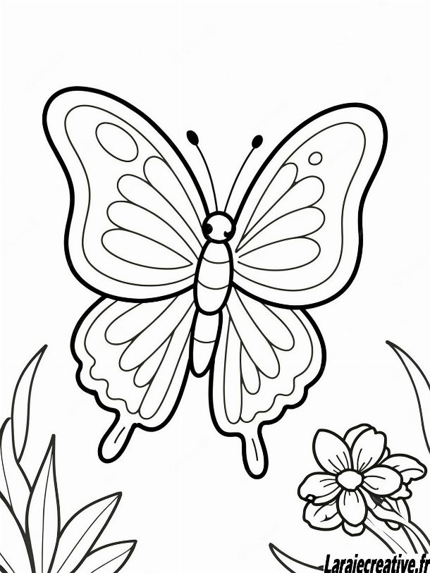Page de coloriage papillon à imprimer représentant un grand papillon avec des motifs floraux