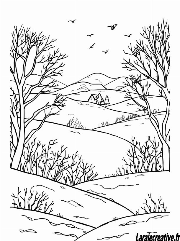 coloriage paysage hiver imprimer