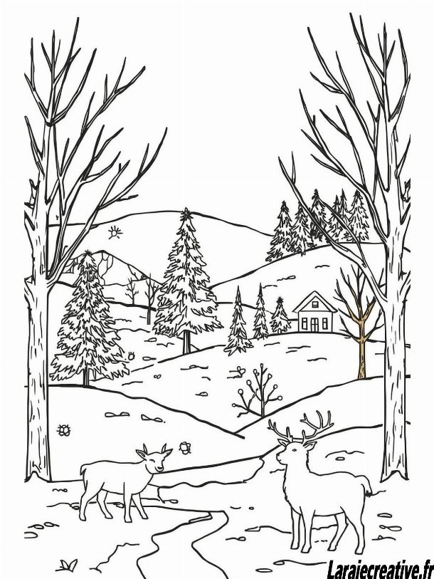 dessin paysage hiver enfant