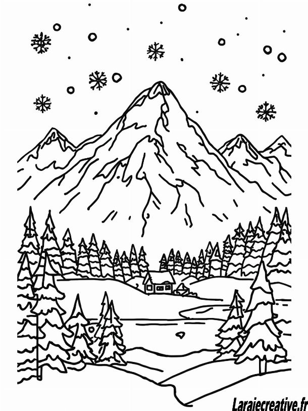 dessin paysage hiver crayon