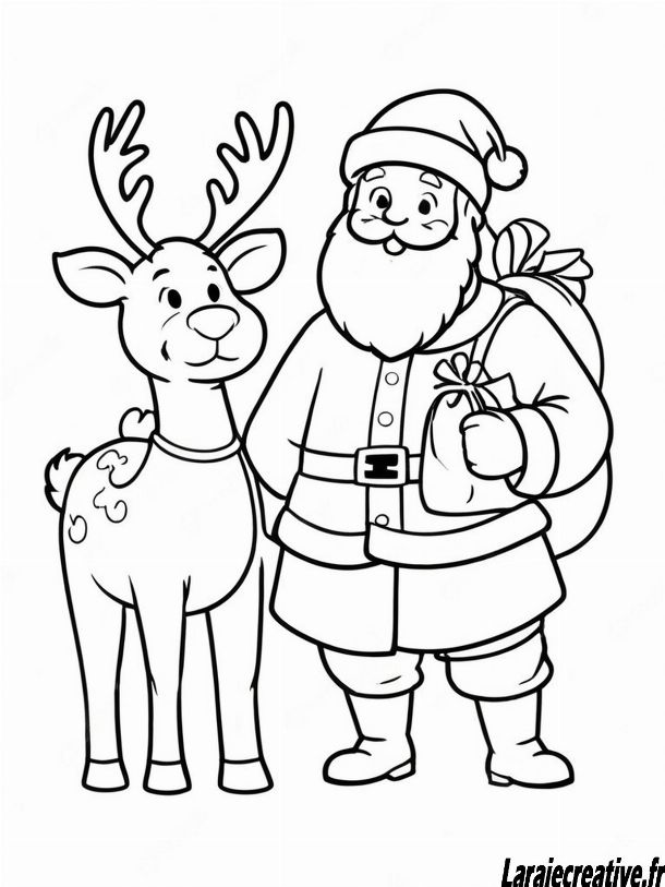 Coloriage  Père Noël  avec hotte et cadeaux