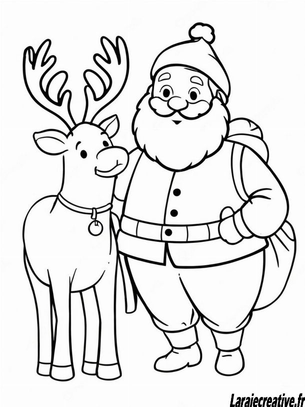 Dessin  Père Noël  avec un renne