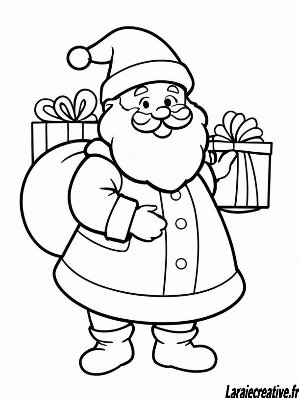 Coloriage  Père Noël  avec hotte et cadeaux