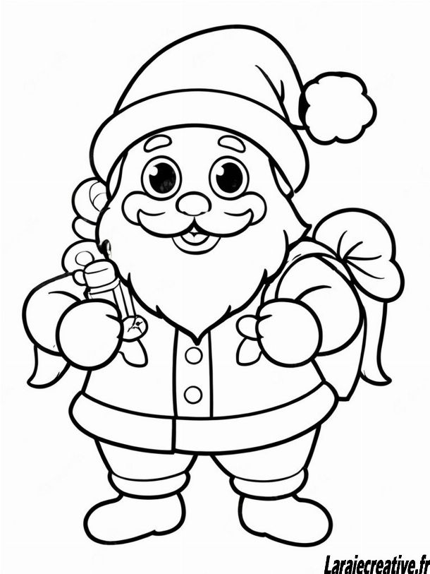 Coloriage  Père Noël  avec hotte à imprimer