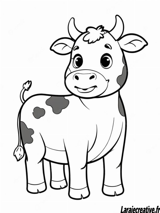 Dessin de coloriage de vache rigolote pour enfants, idéal pour maternelle - à imprimer en PDF gratuitement