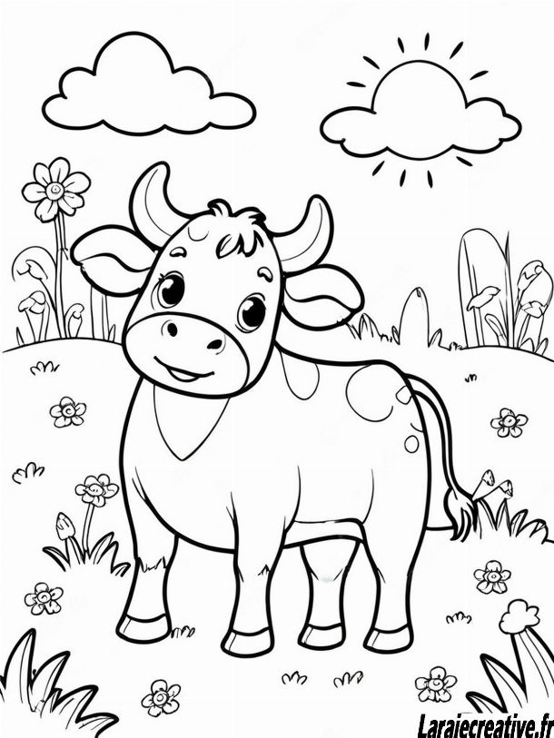 Coloriage de famille de vaches à imprimer - dessin de vache et de bébé veau pour les jeunes enfants