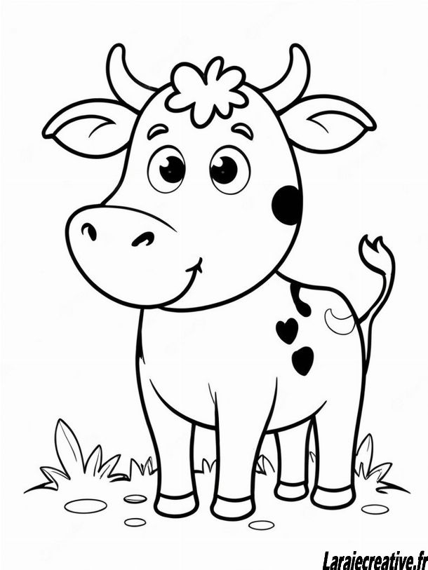 Dessin de coloriage vache simple et gratuit à imprimer - animaux de la ferme pour enfants et maternelle