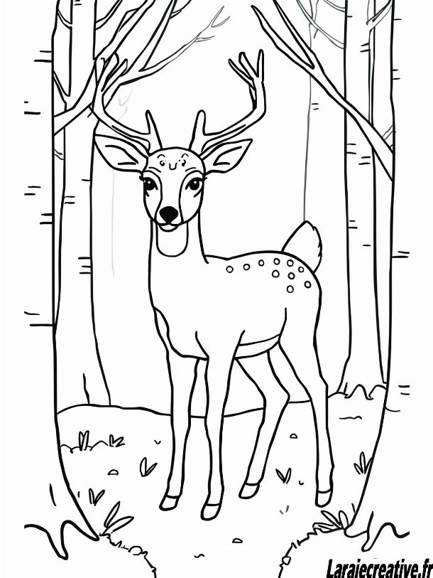 dessin cerf avec bois