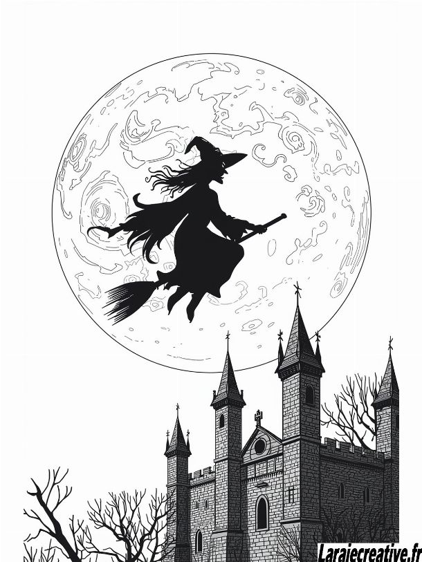 dessin sorciere halloween a colorier