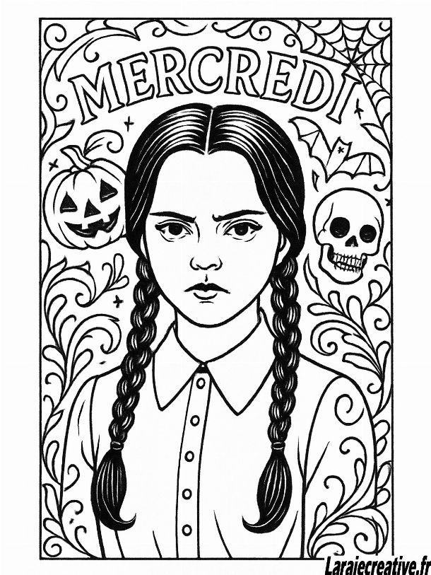 dessin mercredi addams a imprimer