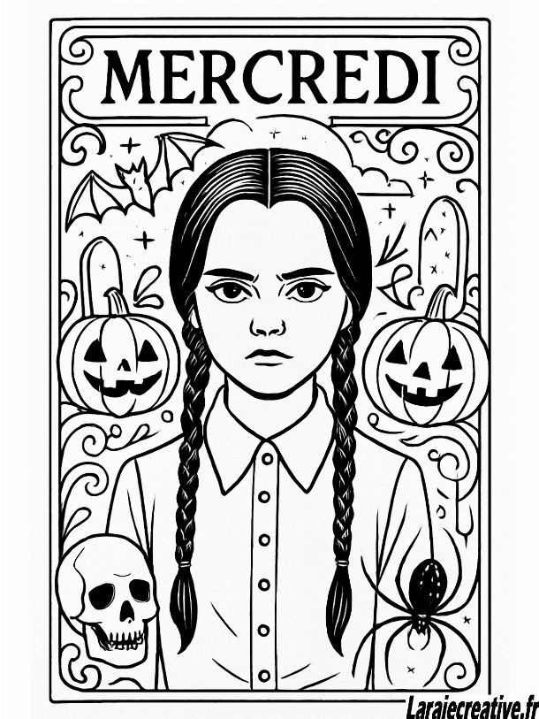 dessin mercredi addams a colorier