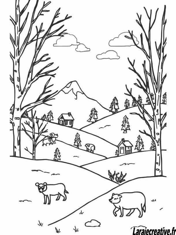 coloriage paysage d hiver