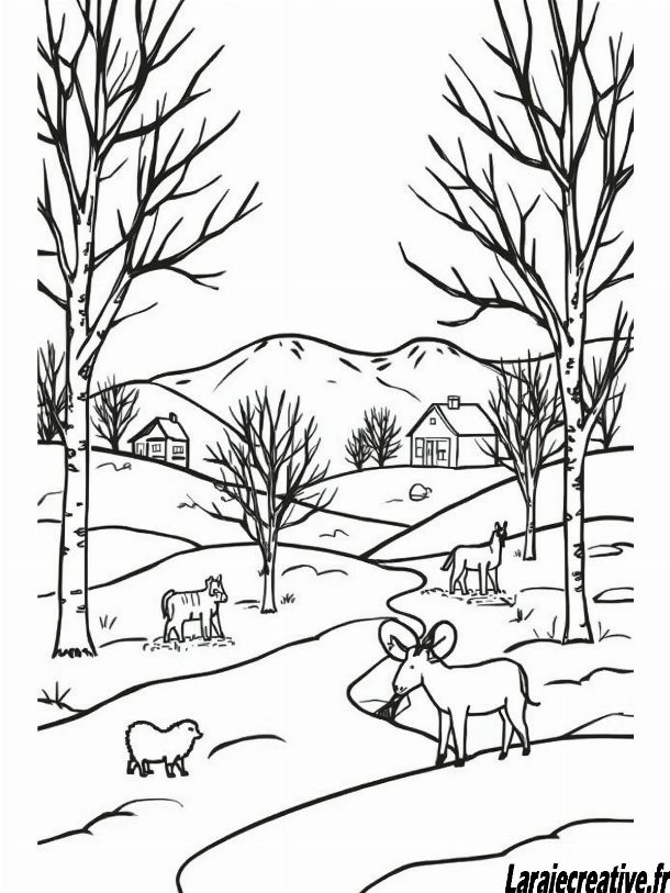 dessin paysages d hiver a imprimer gratuit