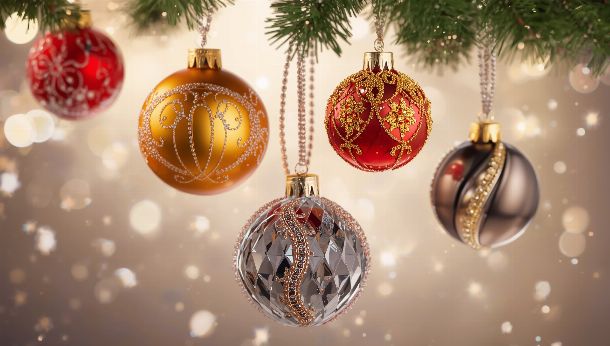 Fond d'écran boules de Noël luxueuses or argent et rouge