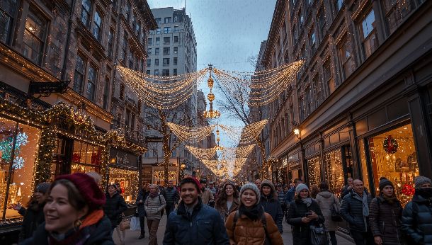 Fond d'écran rue de ville décorée illuminations de Noël