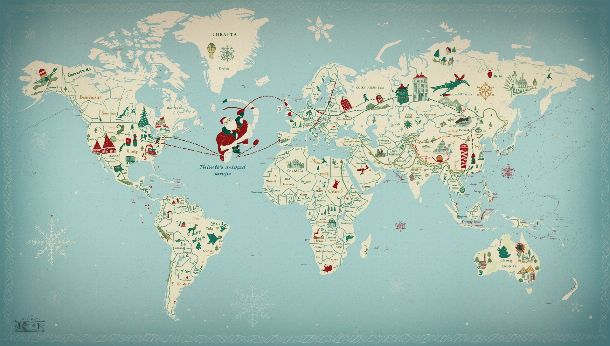 Fond d'écran carte voyage du Père Noël autour du monde