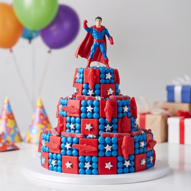 gateau bonbon super-héros rouge et bleue gateau bonbon super-héros rouge et bleue