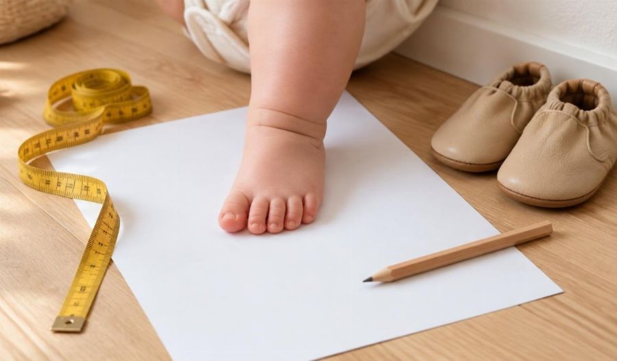 Mesure du pied d’un bébé avec un mètre ruban pour trouver sa taille de chaussure